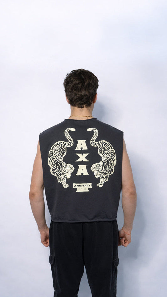 Raw Hem Tank (Charcoal Grey + Cream)