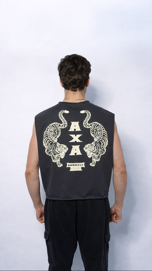 Raw Hem Tank (Charcoal Grey + Cream)