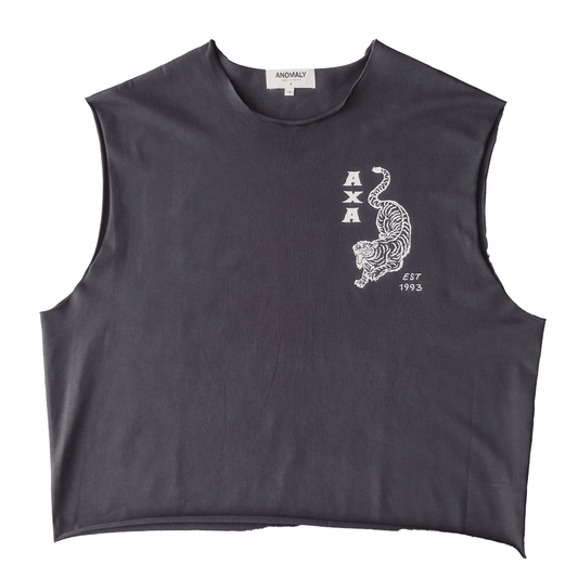 Raw Hem Tank (Charcoal Grey + White)