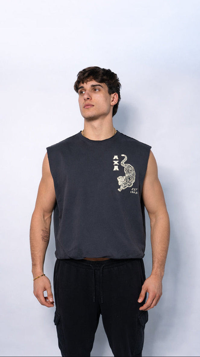 Raw Hem Tank (Charcoal Grey + Cream)
